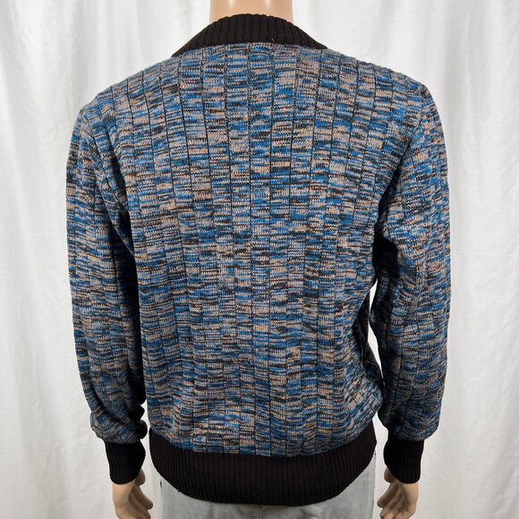 Vintage 80s Kmart Men's Large Blue Brown Marled Ribbed Knit Crew Neck Sweater - Picture 5 of 8